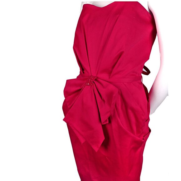 Badgley Mischka Red Strapless Dress by Mark & James Waist Bow Sequins Cotton NEW - Picture 6 of 13